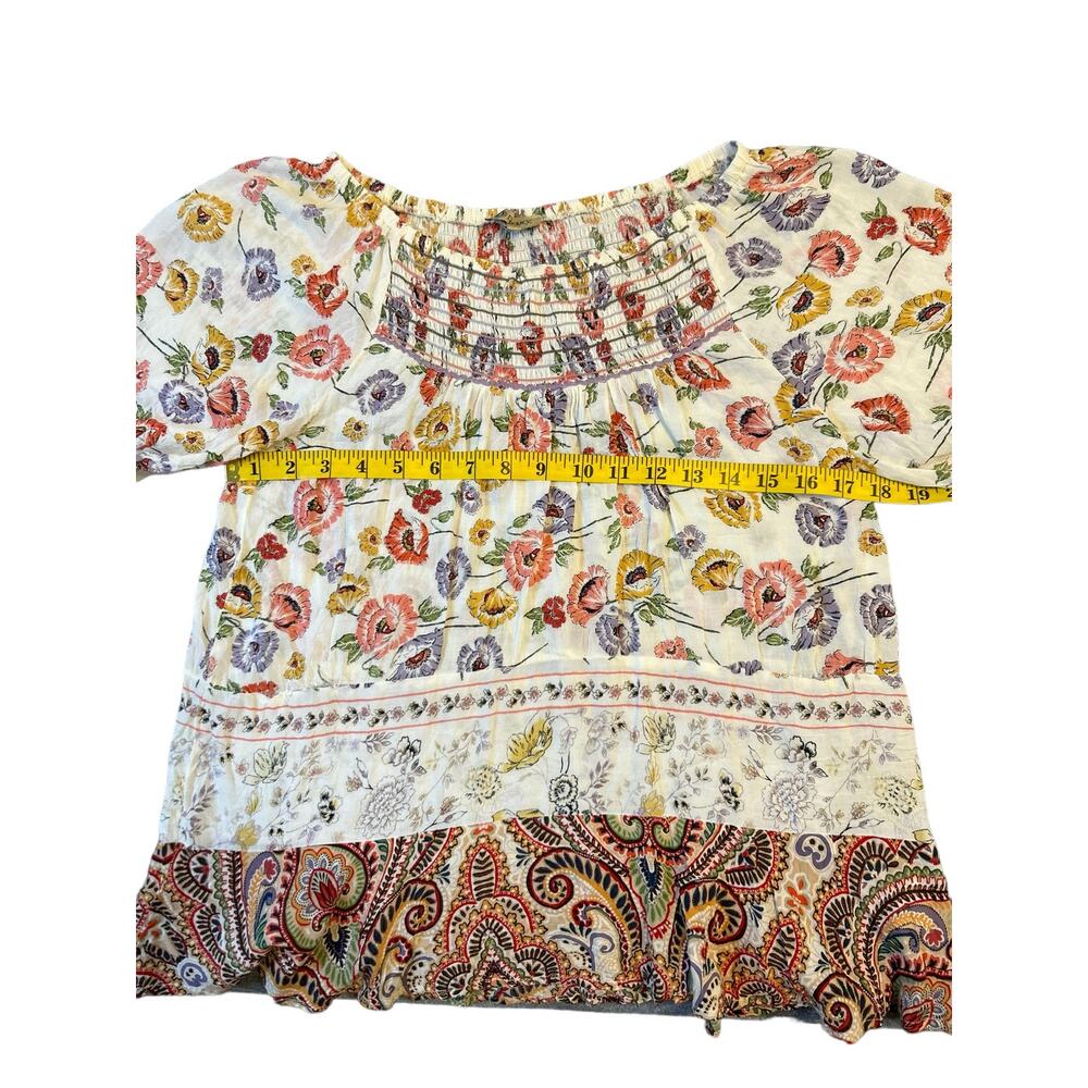 Democracy Bohemian Peasant Floral Blouse With Paisley Ruffled Trim- Size S - Picture 7 of 9